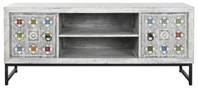Τηλεόραση DKD Home Decor Λευκό Μπεζ Γκρι Πολύχρωμο Κεραμικά Ξύλο από Μάνγκο 130 x 40 x 56 cm