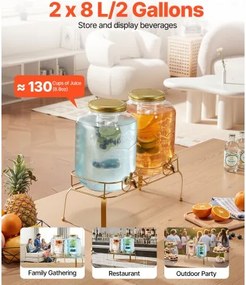 VEVOR Drink Dispenser 8L Beverage Dispenser for Parties Glass with Stand 2PCS