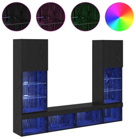 Μονάδες Τοίχου ΤV με LED 5 pcs Μαύρη Οξυά 40,5 x 30 x 102 εκ.