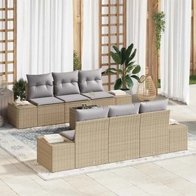 vidaXL Σετ Καναπέ Κήπου 7 pcs Μπεζ Πολυ ράταν