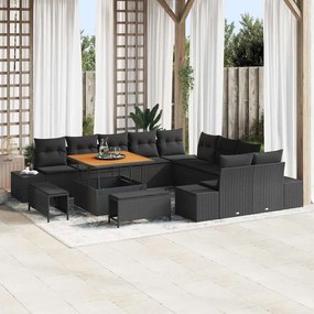 vidaXL Σετ Καναπέ Κήπου με μαξιλάρι 13 pcs Μαύρο Πολυ ράταν