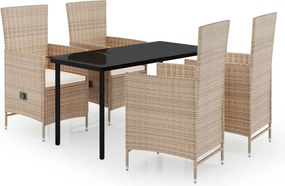 vidaXL Σετ Τραπεζαρίας Κήπου 5 Τεμαχίων Μπεζ με Μαξιλάρια