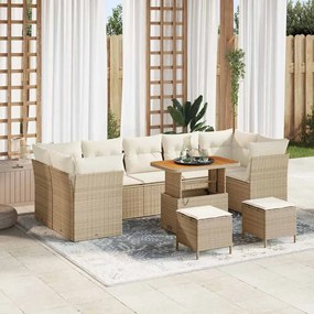 vidaXL Σετ Καναπέ Κήπου Ρυθμιζόμενο ύψος 10 pcs Μπεζ συνθετικό ρατάν