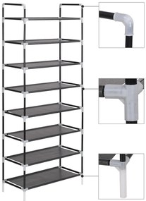 Παπουτσοθήκη με 8 Ράφια Μαύρη από Μέταλλο και Ύφασμα Non Woven