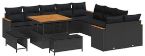 Σετ Καναπέ Κήπου με μαξιλάρι 13 pcs Μαύρο Πολυ ράταν