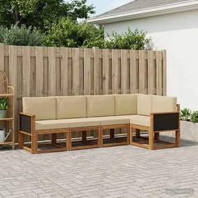 vidaXL Σειρά Καναπέ Εξωτερικού 5 pcs Φυσικό και Μπεζ Πολυεστέρας
