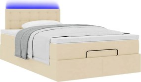 vidaXL Οθωμανικό κρεβάτι με στρώμα &amp; LEDs Cream 120x200cm ύφασμα