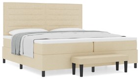 vidaXL Κρεβάτι Ελατηρίου με Στρώμα & Πάγκο Κρέμ 200x200 εκ Ύφασμα