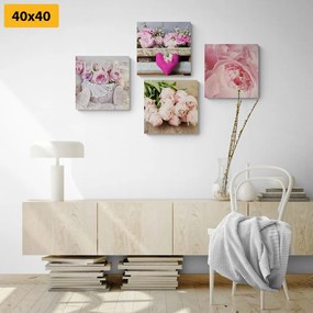 Σετ εικόνων λουλούδια σε στυλ vintage - 4x 60x60