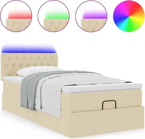 vidaXL Οθωμανικό κρεβάτι με στρώμα &amp; LEDs Cream 100x200 cm Ύφασμα