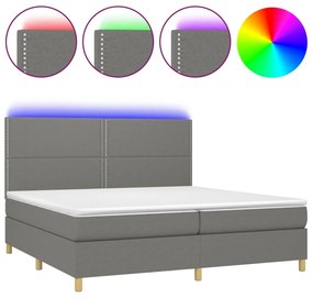 vidaXL Κρεβάτι Boxspring με Στρώμα & LED Σκ.Γκρι 200x200εκ. Υφασμάτινο