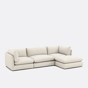 Τριθέσιος αρθρωτός καναπές με πουφ, από μελανζέ πολυεστέρα, MALO