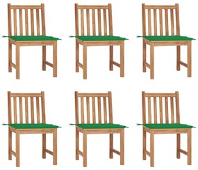 3073120 vidaXL Καρέκλες Κήπου 6 τεμ. από Μασίφ Ξύλο Teak με Μαξιλάρια Πράσινο, 1 Τεμάχιο
