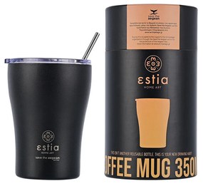 Estia 01-12083 Coffee Mug Save The Aegean Ποτήρι Θερμός με Καλαμάκι Midnight Black 350ml