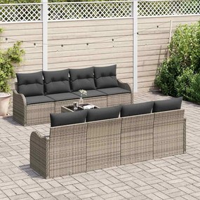 vidaXL Σετ Καναπέ Κήπου 9 pcs Γκρι Πολυ Ρατάν και Ατσάλι και Γυαλί