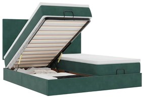 vidaXL Οθωμανικό κρεβάτι με στρώματα &amp; LEDs Σκούρο πράσινο Βελούδο