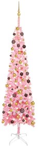 vidaXL Χριστουγεννιάτικο Δέντρο Slim με LED & Μπάλες Ροζ 240 εκ.