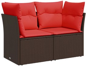 Καναπές Κήπου Διθέσιος με Μαξιλάρια Καφέ από Συνθετικό Ρατάν