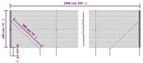 vidaXL Συρματόπλεγμα Περίφραξης Ανθρακί 1,8 x 10 μ. με Καρφωτές Βάσεις