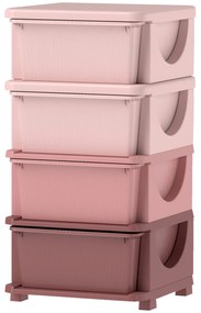 HOMCOM Κουτιά αποθήκευσης για παιδιά, 4 συρτάρια, στρογγυλεμένες άκρες, ανυψωμένος σχεδιασμός, 37x37x76 cm, Ροζ