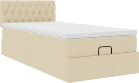 vidaXL Οθωμανικό κρεβάτι με στρώμα Cream 90x200cm ύφασμα