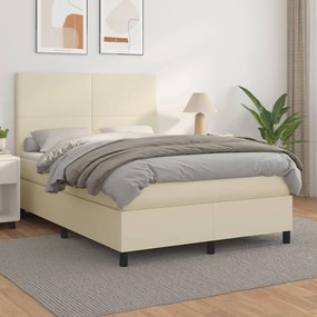 vidaXL Κρεβάτι Boxspring με Στρώμα Κρεμ 140x200εκ. από Συνθετικό Δέρμα
