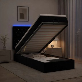 vidaXL Κρεβάτι Ottoman με Στρώμα και LED Μαύρο 90 x 190 cm Βελούδο