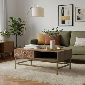 Τραπέζι σαλονιού Brilo Inart καφέ-χρυσό ξύλο 101x59x43εκ 101x59x43 εκ.