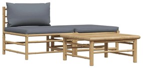 vidaXL Σαλόνι Κήπου 3 Τεμαχίων από Μπαμπού με Σκούρα Γκρι Μαξιλάρια