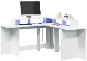 vidaXL Γραφείο με LED Λευκό 152x152x91 εκ. από Επεξεργασμένο Ξύλο