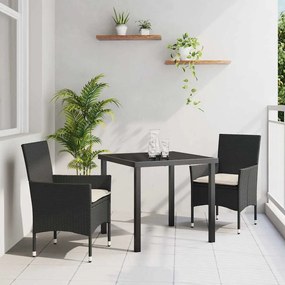 vidaXL Σετ Κήπου 3 Τεμάχια με Μαξιλάρια σε Μαύρο Πολυ-Ράττανο