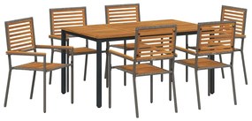 vidaXL Σέτ φαγητού για κήπο 7 pcs Γκρι και Καφέ συνθετικό ρατάν