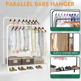 Διπλή Μεταλλική Κρεμάστρα Δαπέδου 110x55x150cm με 1 Ράφι - Άσπρο