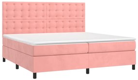 vidaXL Κρεβάτι Boxspring με Στρώμα &amp; LED Ροζ 200x200 εκ. Βελούδινο