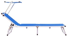 Ξαπλώστρες Πτυσσόμενες με Οροφή 2 τεμ. Μπλε Αλουμίνιο/Textilene - Μπλε