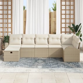 vidaXL Σετ Καναπέ Κήπου 7 Τεμαχίων με Μαξιλάρια Μπεζ Πολυ Ρατάν