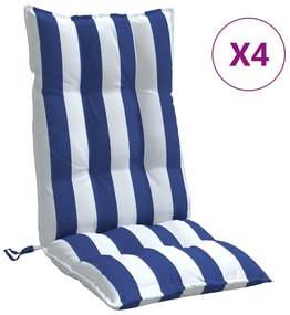 vidaXL Μαξιλάρια Καρέκλας με Πλάτη 4 τεμ. Μπλε&Λευκά Ριγέ Υφ. Oxford