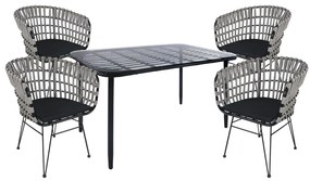 Σετ Τραπεζαρία Κήπου ArteLibre ANNIUS Μαύρο Μέταλλο/Rattan/Γυαλί Με 4 Καρέκλες 14990390-14990390