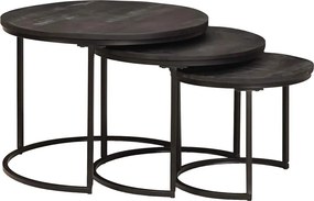 vidaXL Τραπεζάκια Καφέ Στερεών 3 pcs Μασίφ ξύλο μάνγκο και χάλυβας
