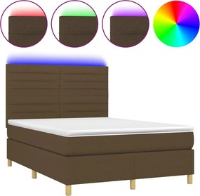 vidaXL Κρεβάτι Boxspring με Στρώμα &amp; LED Σκ.Καφέ 140x200 εκ Υφασμάτινο