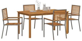 vidaXL Σέτ φαγητού για κήπο 5 pcs Γκρι Στερεό Ξύλο Ακακίας