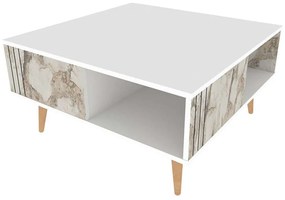 Τραπέζι Σαλονιού Ronas 322RTC1210 89,6x89,6x46,5cm Marble Effect Beige-White