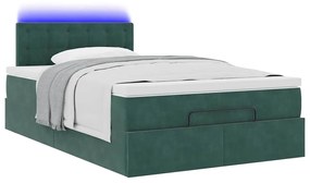 vidaXL Οθωμανικό κρεβάτι με στρώμα & LEDs Dark Green 120x190cm Velvet