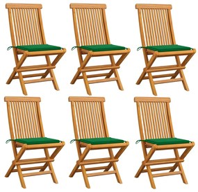 3065595 vidaXL Καρέκλες Κήπου 6 τεμ. από Μασίφ Ξύλο Teak με Πράσινα Μαξιλάρια Πράσινο, 1 Τεμάχιο