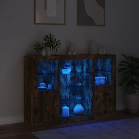 Ντουλάπια με Φώτα LED 3 τεμ. Καπνιστή Δρυς Επεξεργασμένο Ξύλο - Καφέ