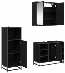 vidaXL Σετ Επίπλων Μπάνιου με ράφι 3 pcs Μαύρη Οξυά Επεξεργασμένο ξύλο