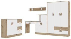 Παιδικό δωμάτιο Akron F107, 204 kg, Ελαφριά δρυς, Άσπρο, Πλαστικοποιημένη μοριοσανίδα, Πόρτες ντουλάπας: Με μεντεσέδες, Ανοιχτό καφέ | Epipla1.gr