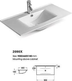 Drop Torino 90 White 2  MDF - Επιπλο Μπανιου με Νιπτήρα &amp; Καθρέπτη Led