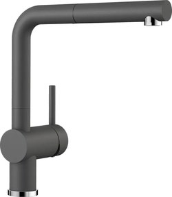 Blanco Linus-S SILGRANIT®-Look Rock Grey Μπαταρία Κουζίνας με Περιστρεφόμενο Ρουξούνι και Μεταλλικό Αποσπώμενο Ντους