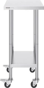 VEVOR Stainless Steel Work Table Commercial Prep Table 24x18 Inch With 4 Casters